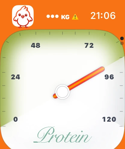 Chick Apple Watch Protein gauge with a needle showing current progress.