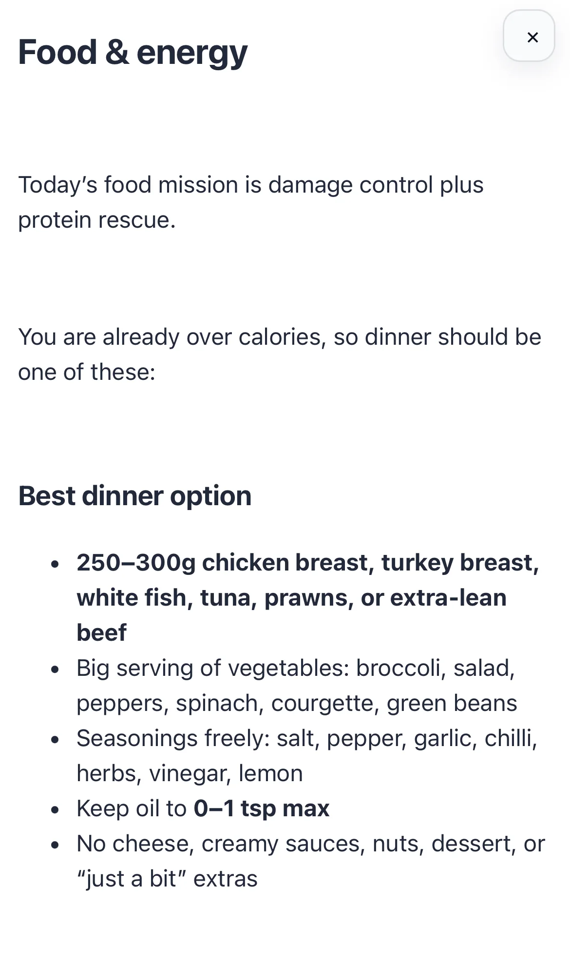 Food and energy planning guidance in Chick