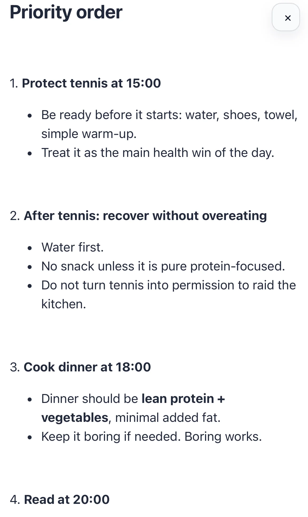Priority order daily plan in Chick