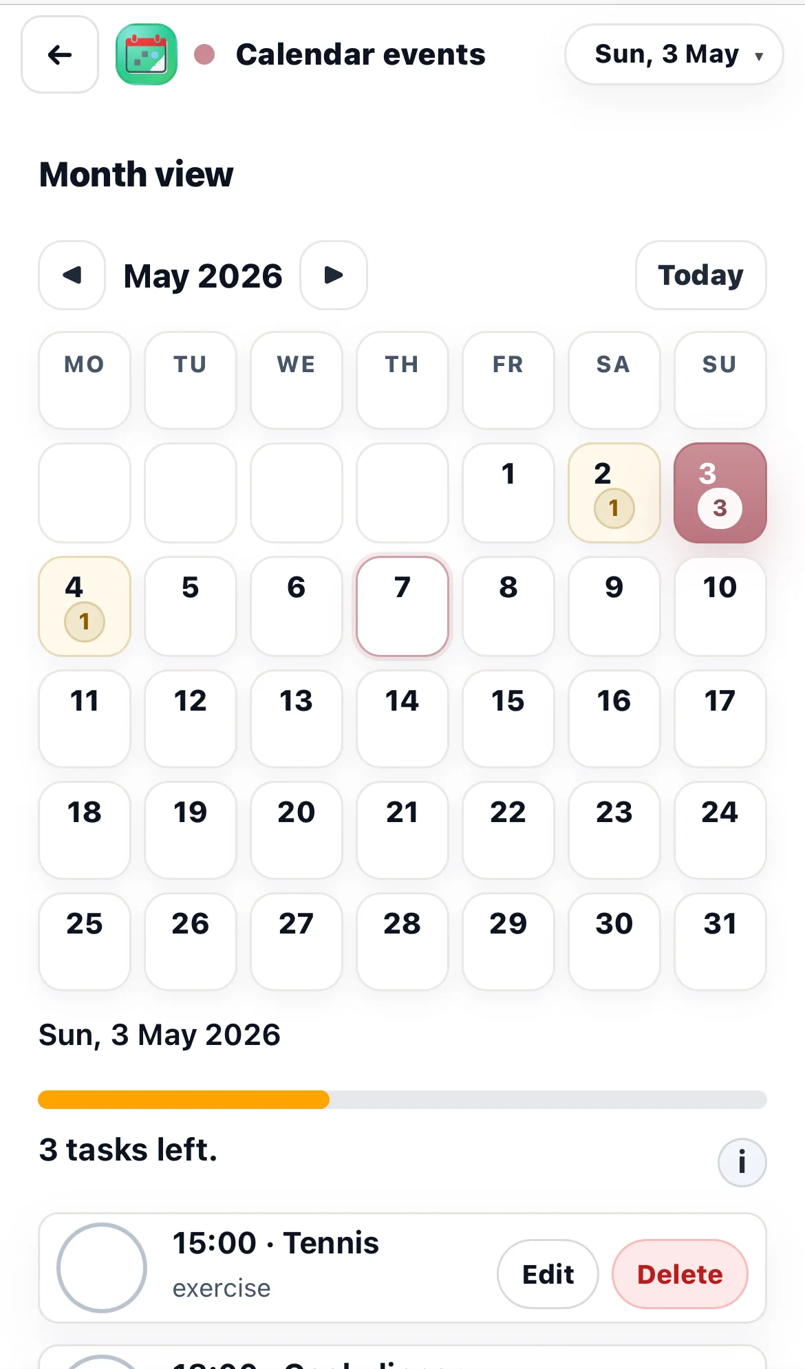 Chick task planning and day planning connected with calendar planning
