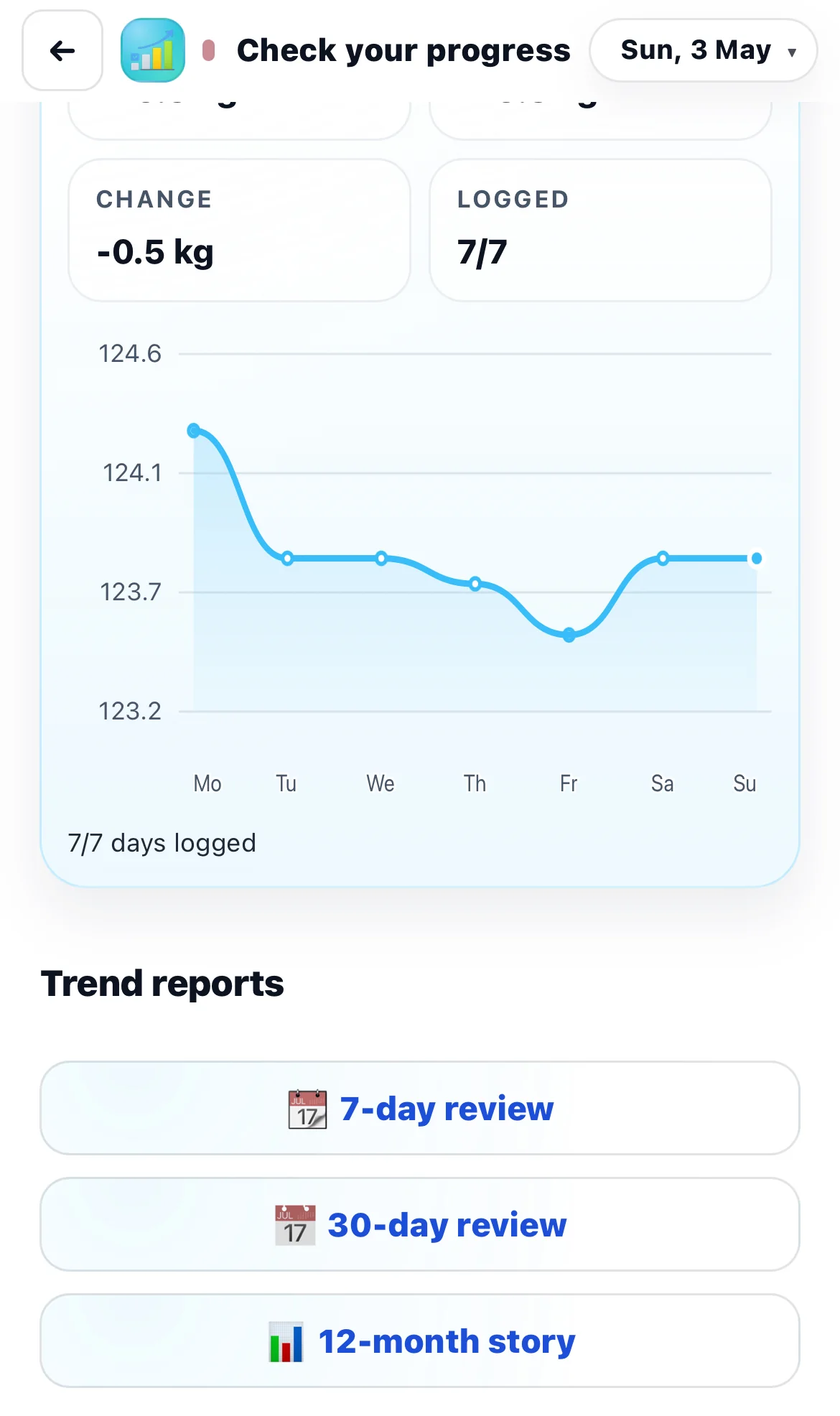 Chick screen showing reports and progress