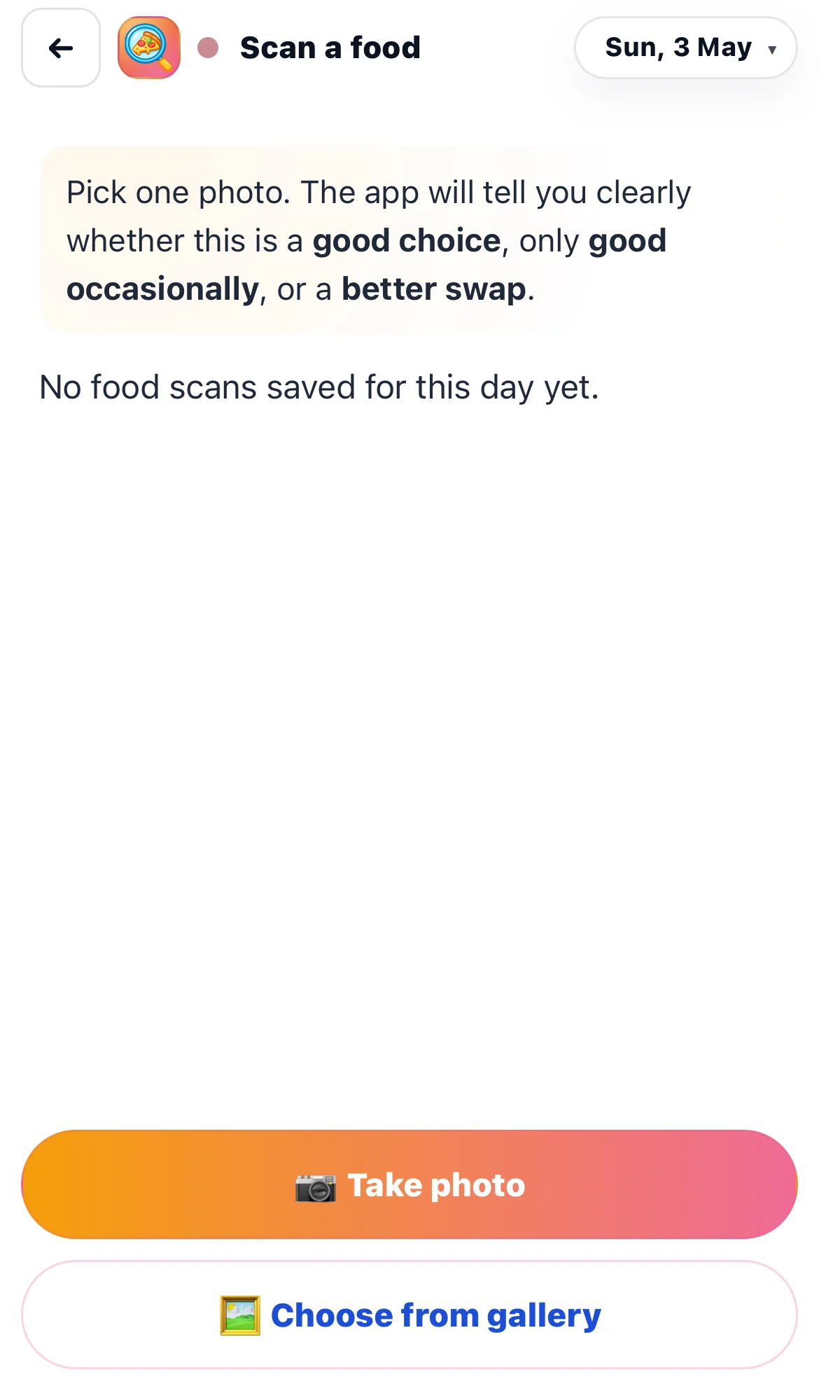 Chick food scan screen for making better real-life food decisions