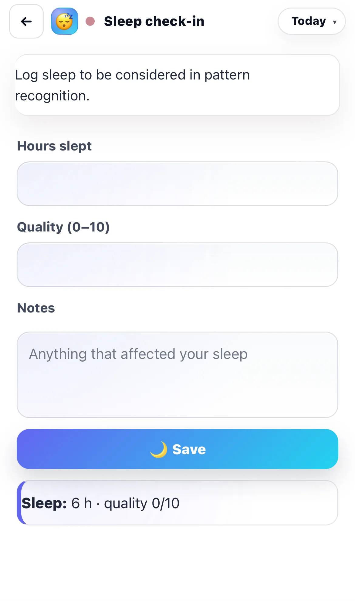Chick Sleep routine screen