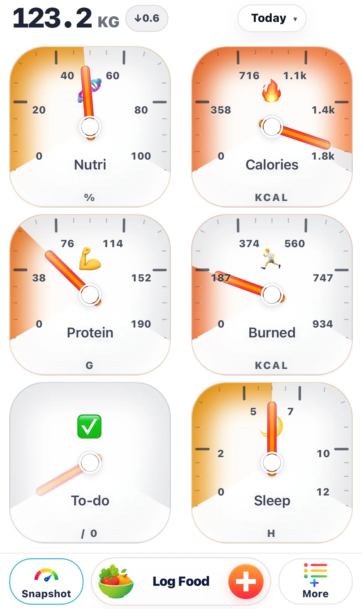 Sleep check-in showing low sleep day context