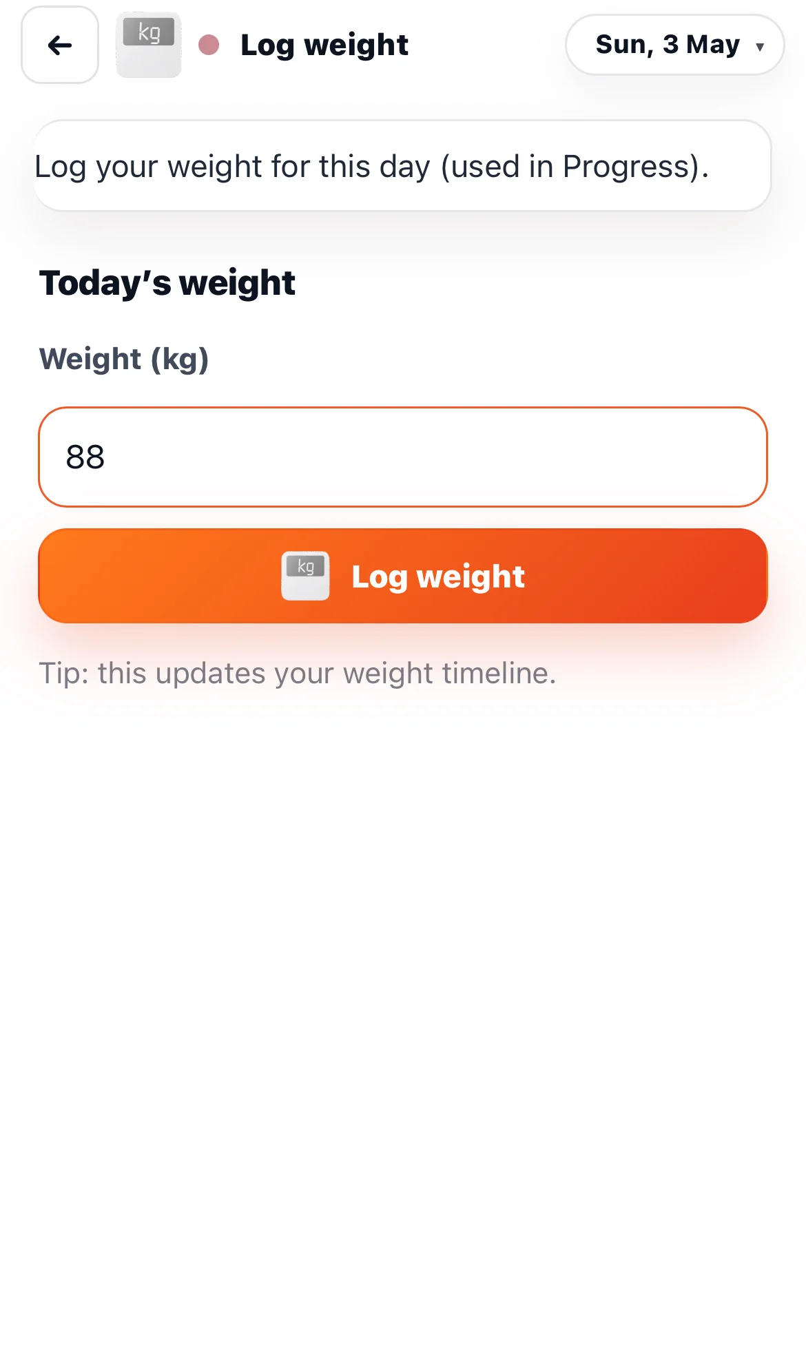 Chick Weight screen for logging today’s weight